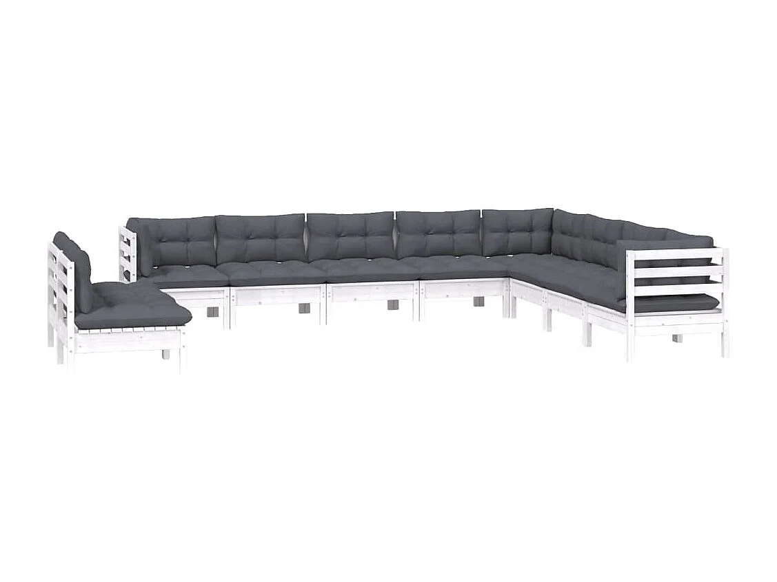 10 pcs conj. lounge de jardim c/ almofadões pinho maciço branco