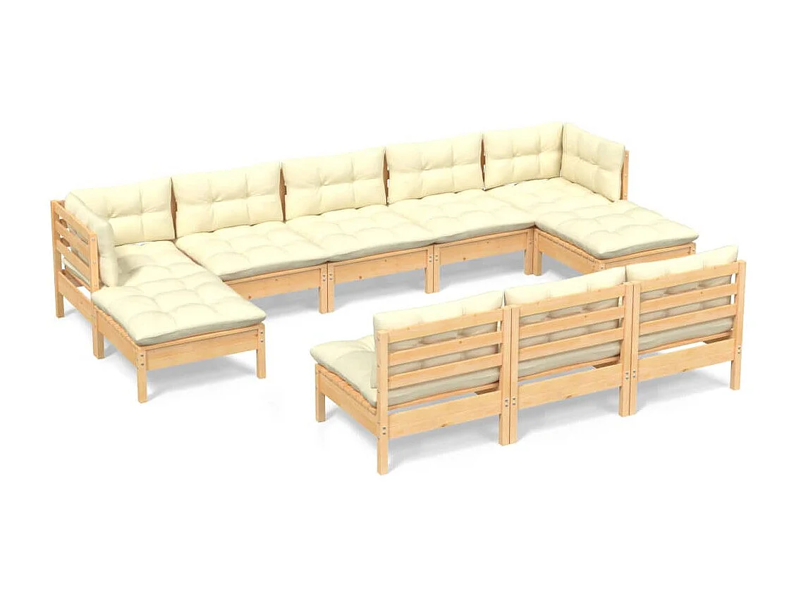 10 pcs conjunto lounge de jardim c/ almofadões cor creme pinho