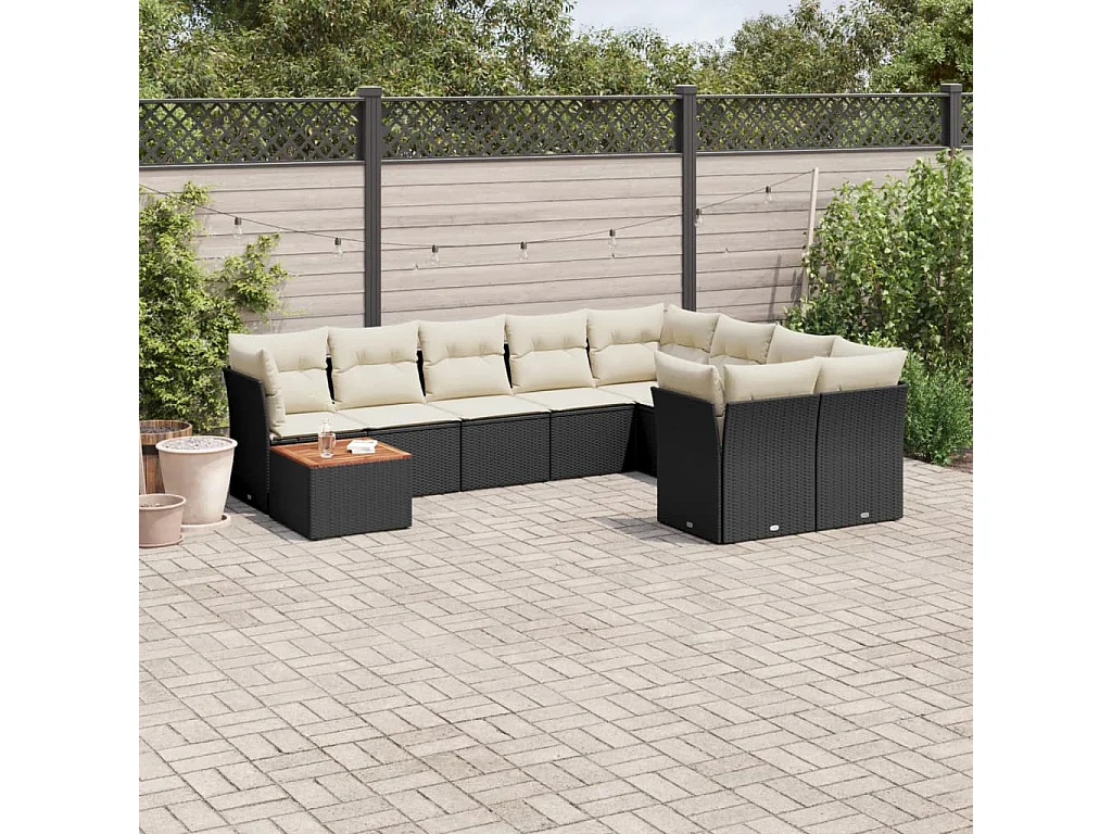 Garden Furniture - 10-tlg. Garten-Sofagarnitur mit Kissen Schwarz Poly Rattan