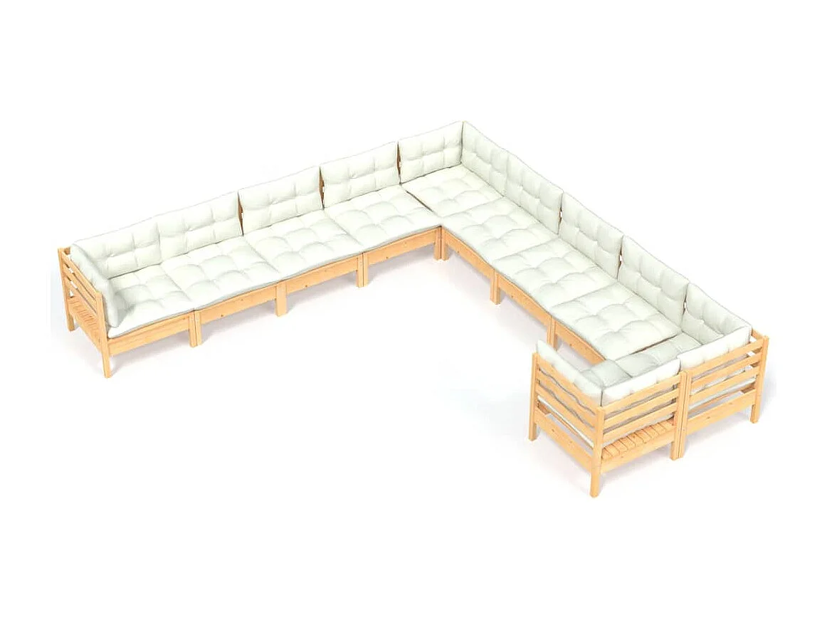 10 pcs conjunto lounge de jardim c/ almofadões cor creme pinho