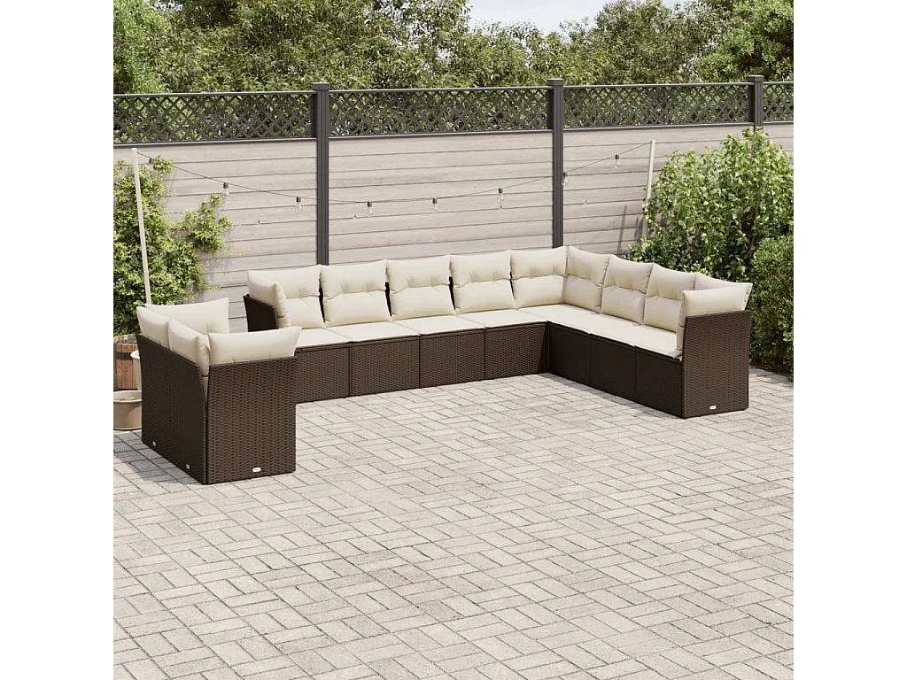 Garden Furniture - Set Divani da Giardino 10pz con Cuscini in Polyrattan Marrone