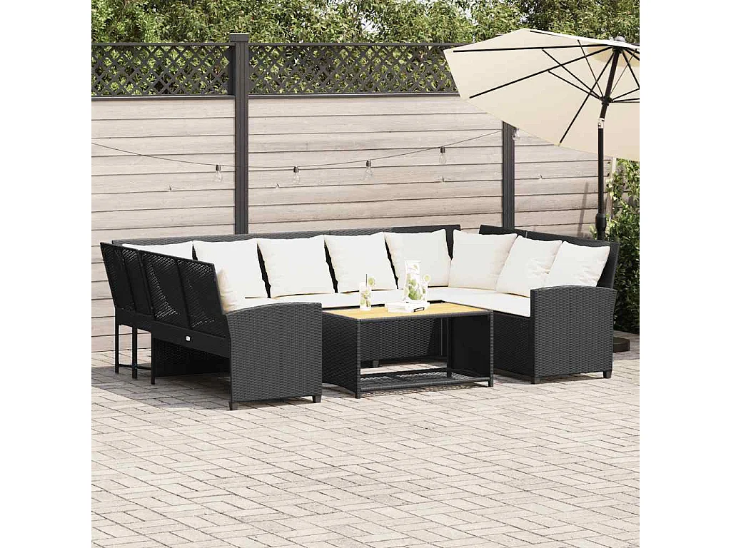 Garden Furniture - Gartensofa mit Kissen Schwarz Poly Rattan