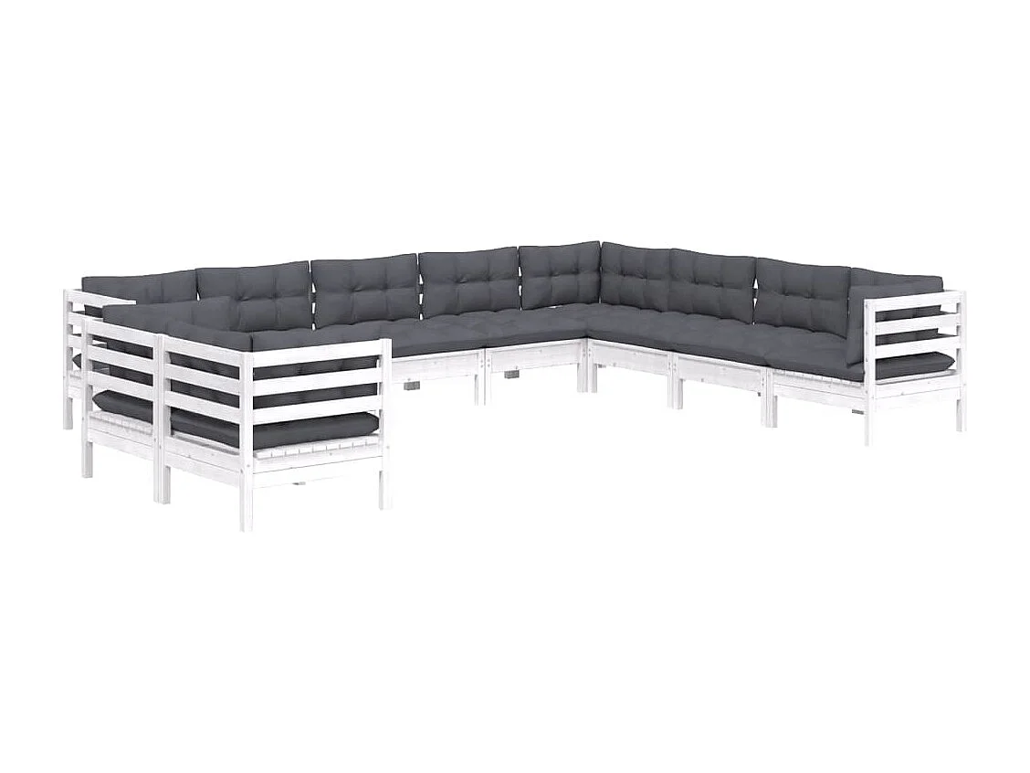 10 pcs conj. lounge de jardim c/ almofadões pinho maciço branco