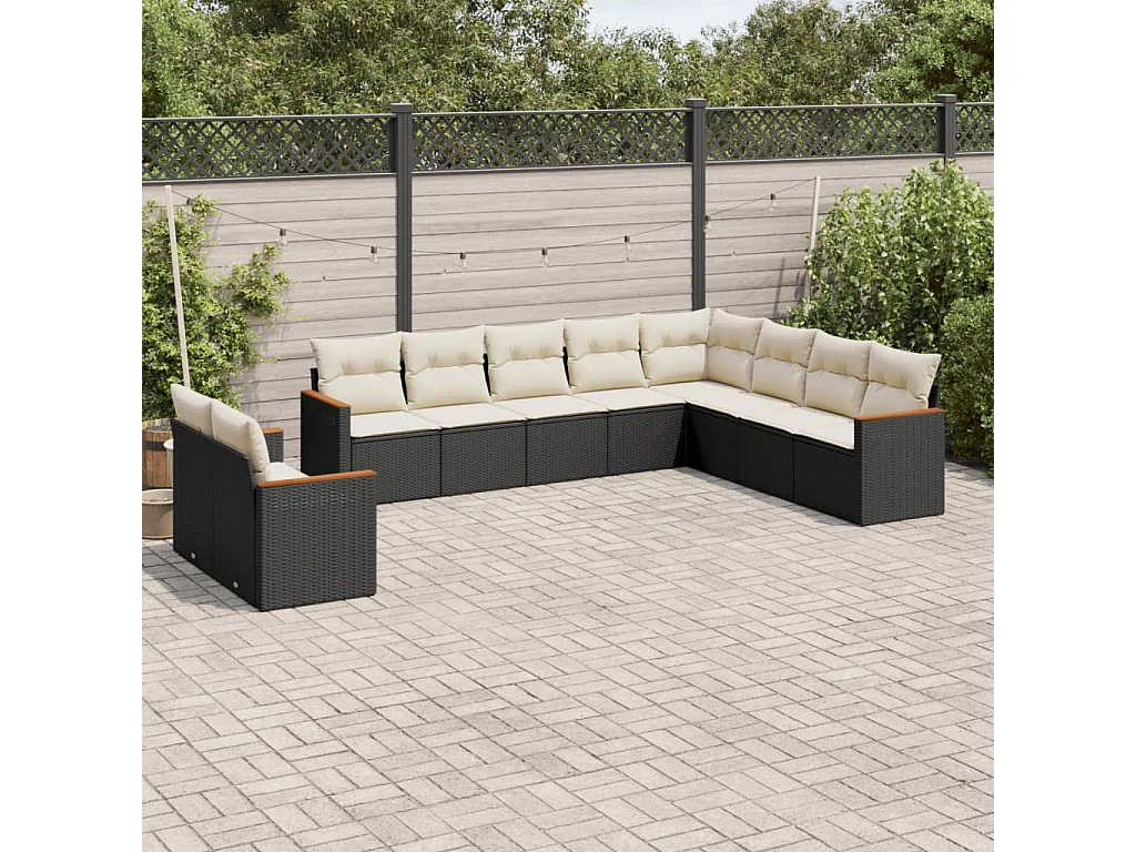 Garden Furniture - Set Divani da Giardino 10pz con Cuscini in Polyrattan Nero