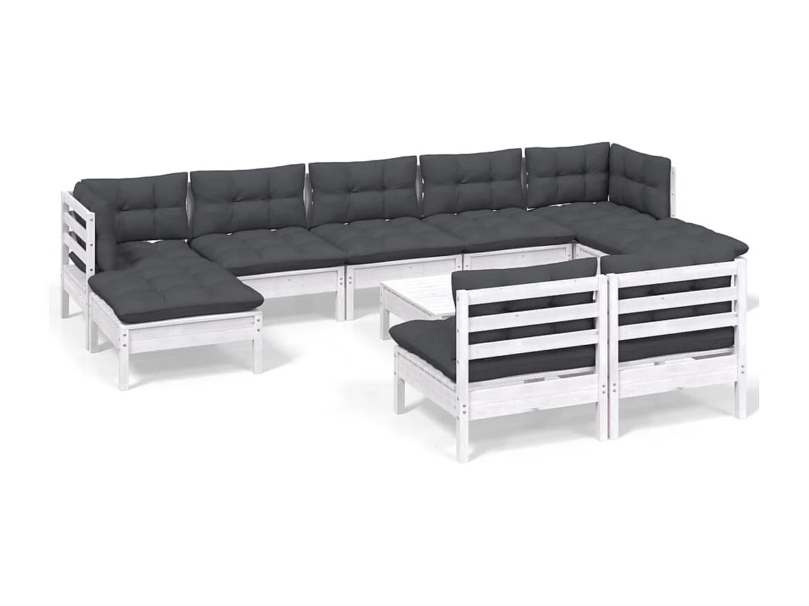 10 pcs conjunto lounge de jardim c/ almofadões pinho branco