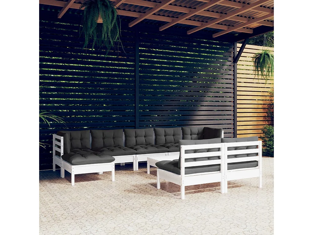10 pcs conjunto lounge de jardim c/ almofadões pinho branco