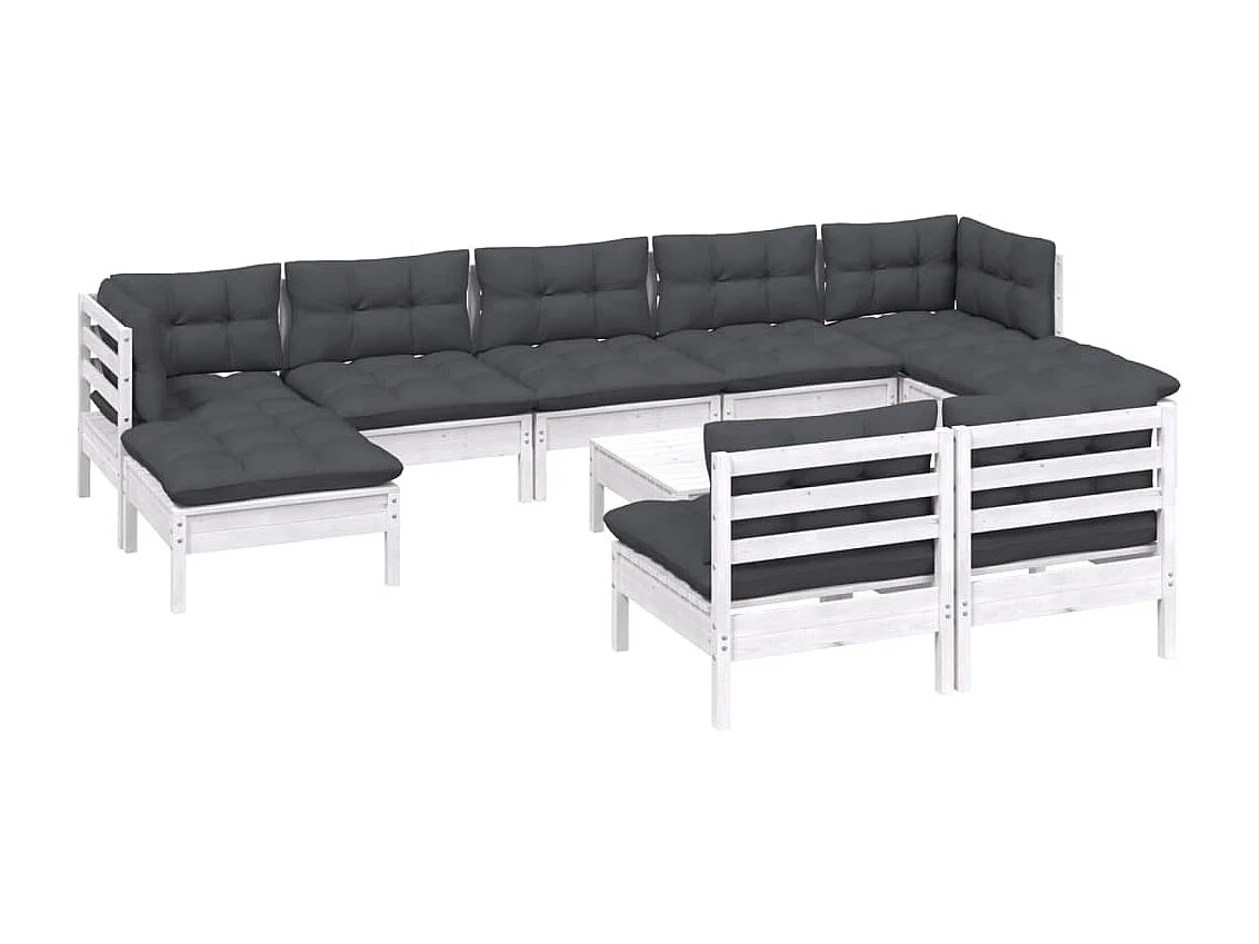10 pcs conjunto lounge de jardim c/ almofadões pinho branco