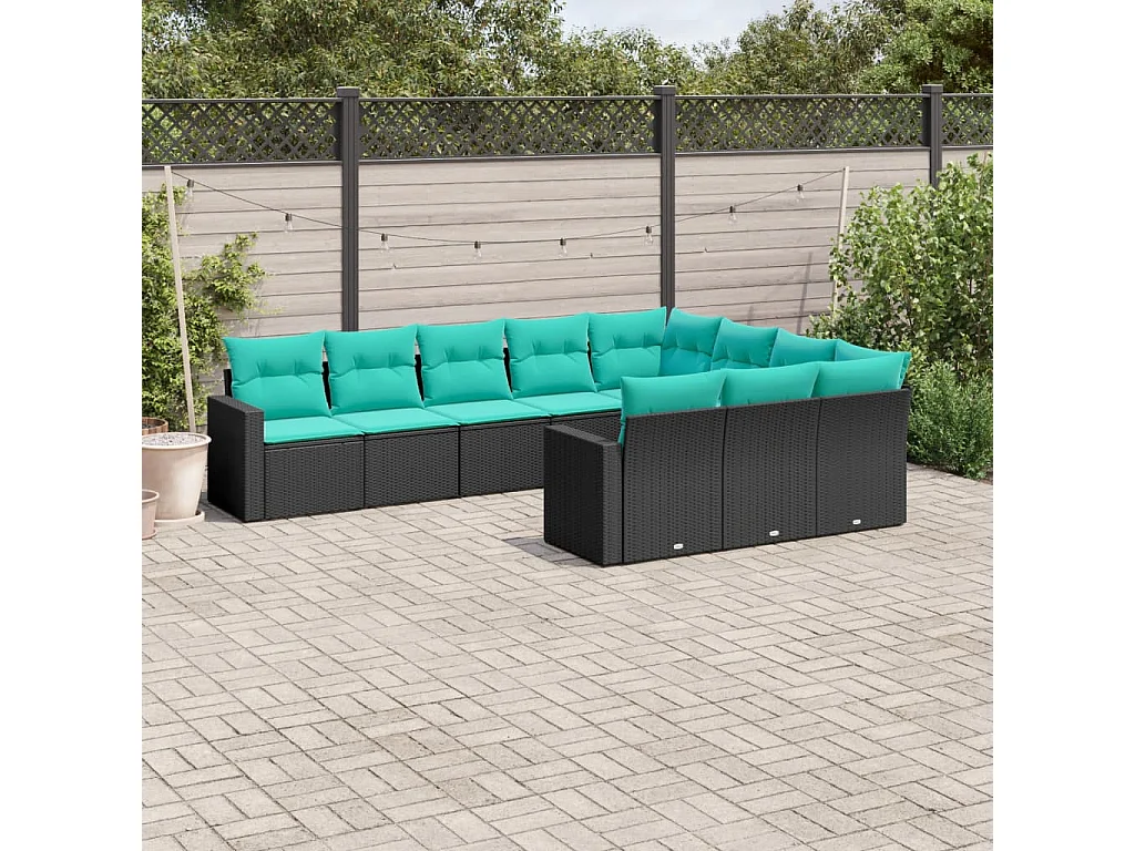 Garden Furniture - Salon de jardin 10 pcs avec coussins noir résine tressée
