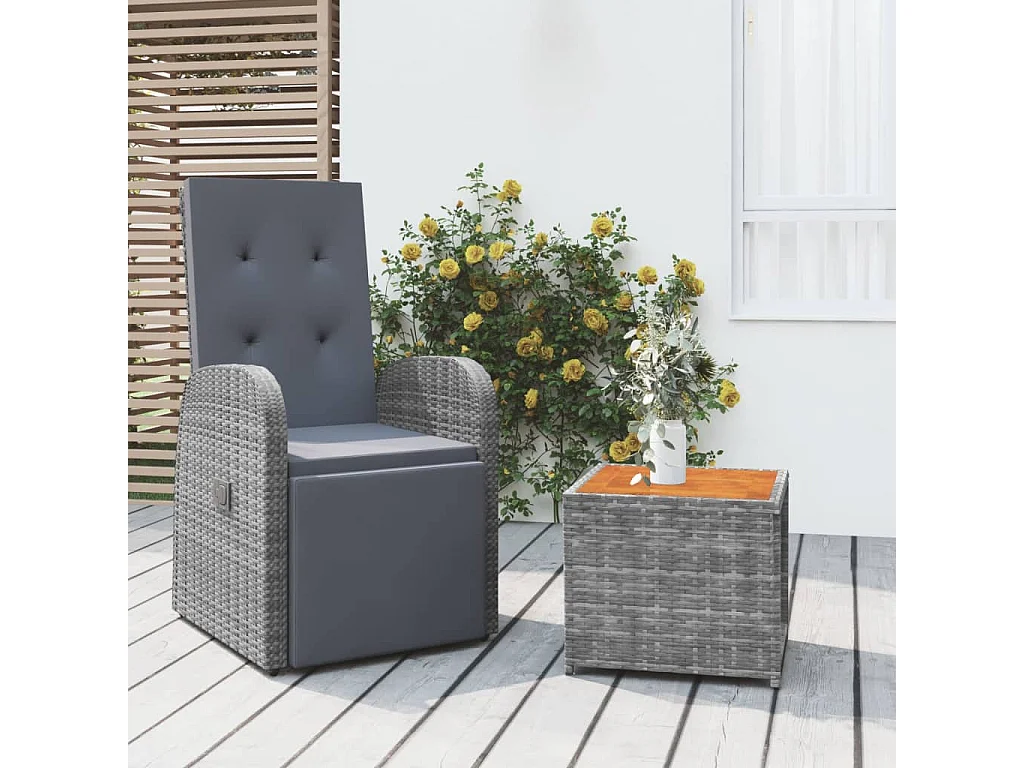 Garden Furniture - 2-tlg. Garten-Lounge-Set Grau Poly Rattan & Massivholz Akazie