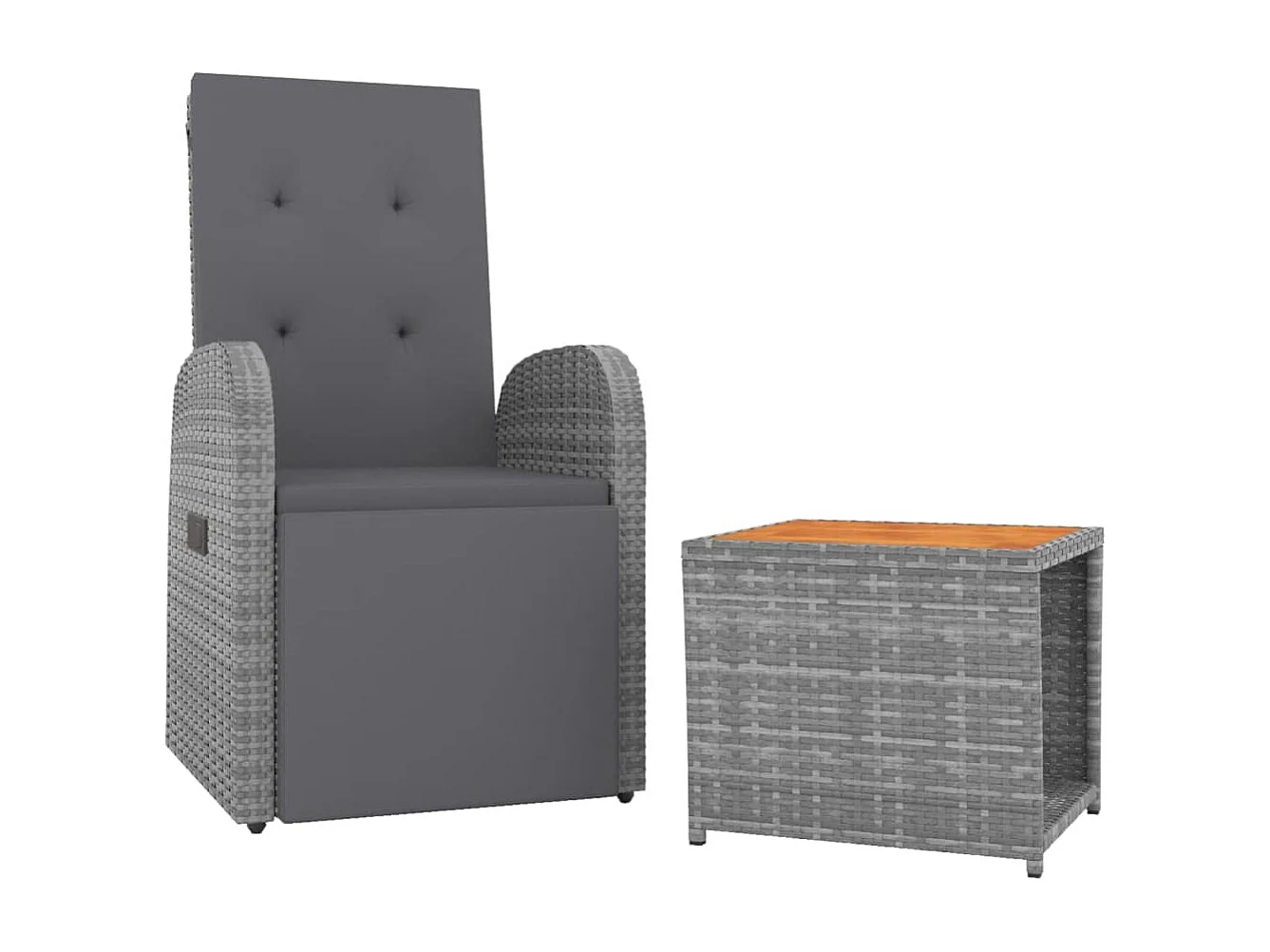 Garden Furniture - 2-tlg. Garten-Lounge-Set Grau Poly Rattan & Massivholz Akazie