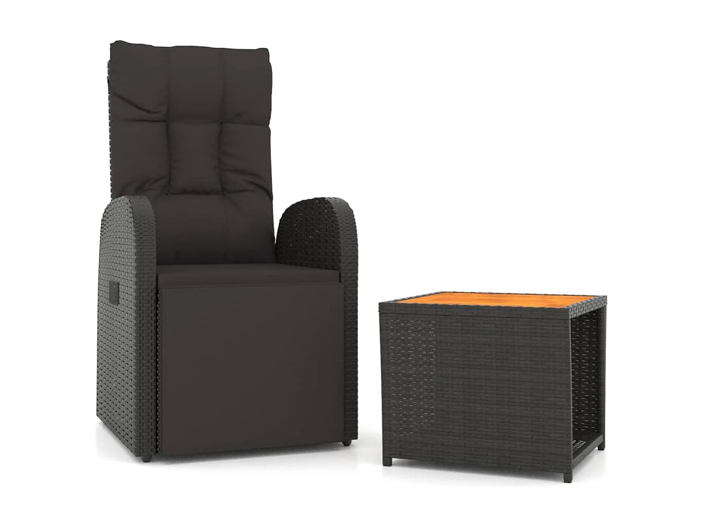 2 pcs conjunto lounge para jardim vime PE/acácia maciça preto