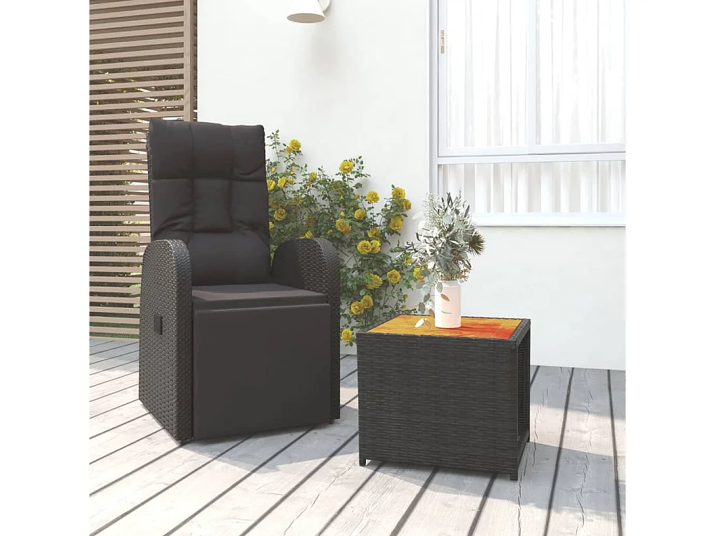2 pcs conjunto lounge para jardim vime PE/acácia maciça preto