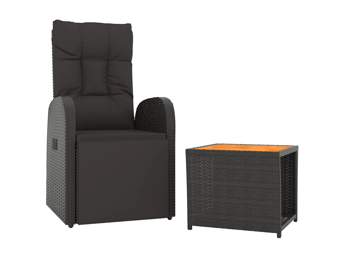 2 pcs conjunto lounge para jardim vime PE/acácia maciça preto