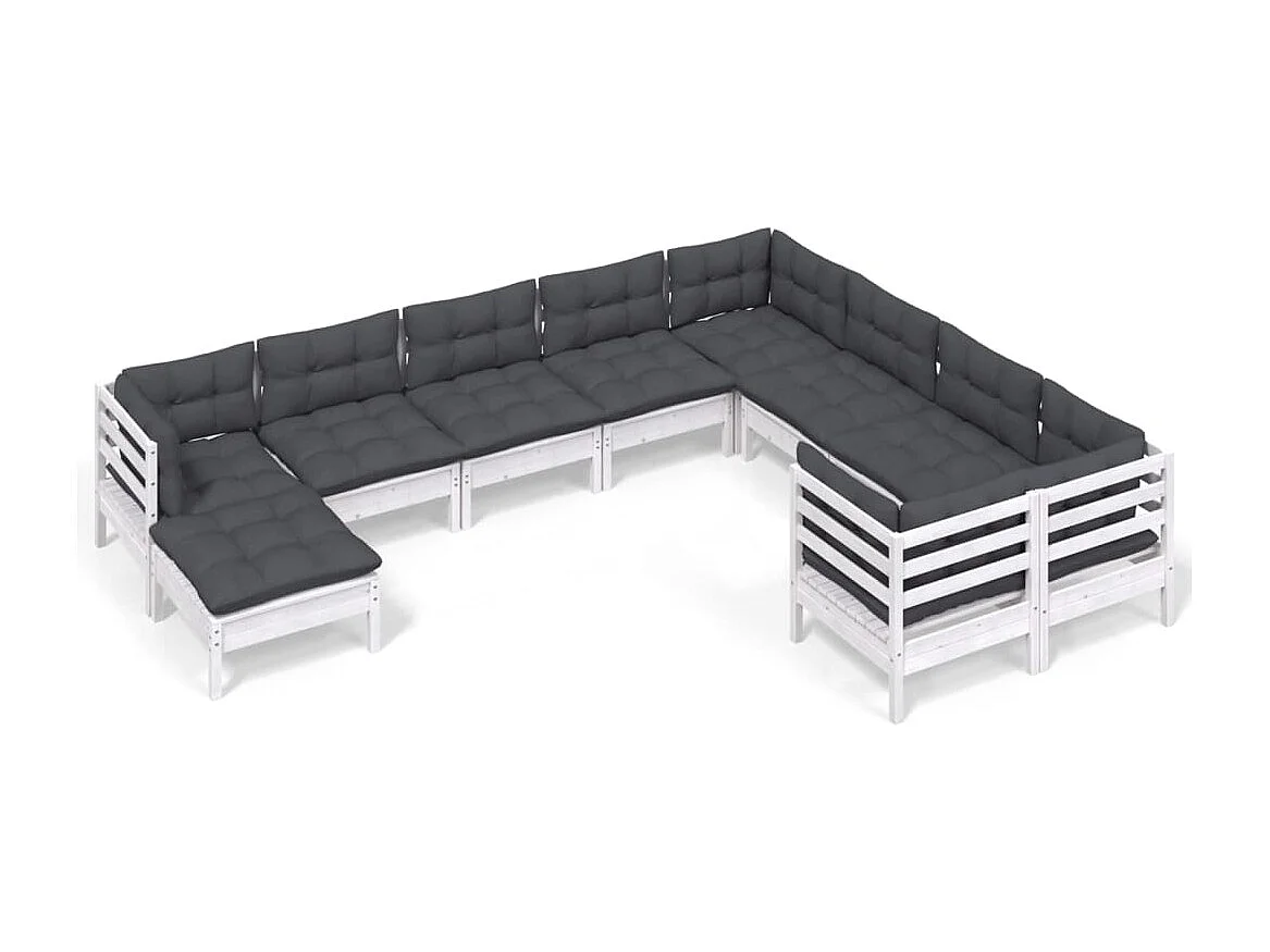10 pcs conjunto lounge de jardim c/ almofadões pinho branco