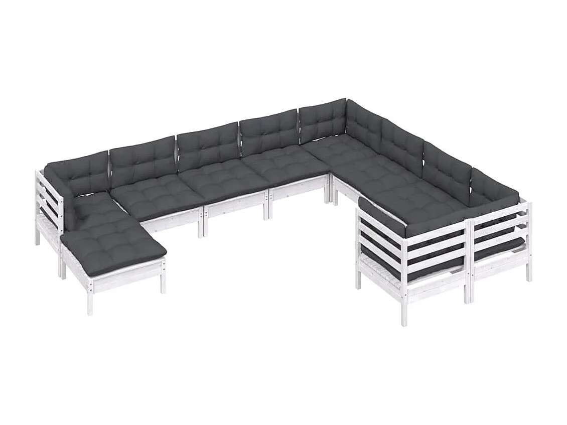 10 pcs conjunto lounge de jardim c/ almofadões pinho branco