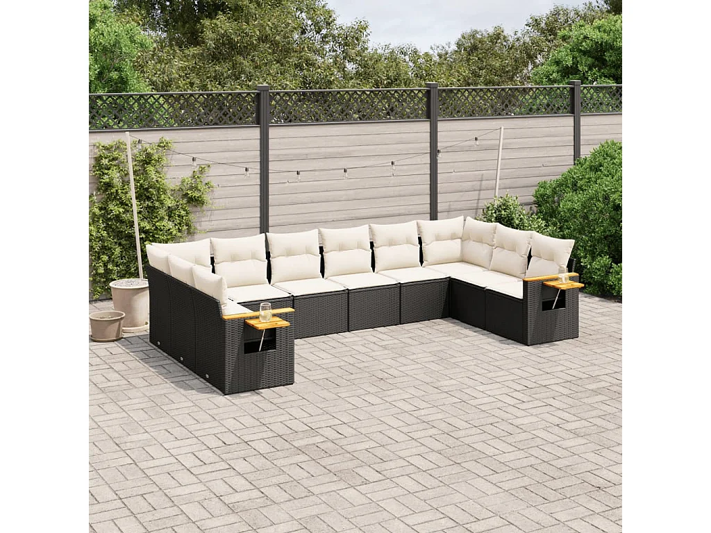 Garden Furniture - 10-tlg. Garten-Sofagarnitur mit Kissen Schwarz Poly Rattan