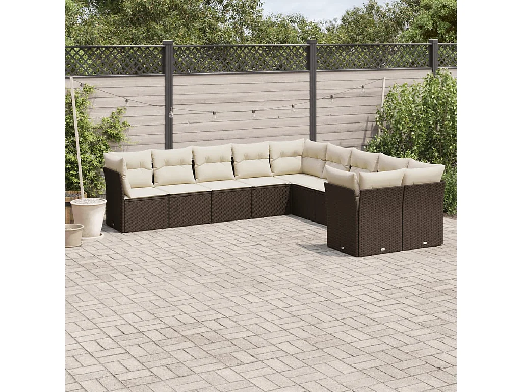 Garden Furniture - Set Divani da Giardino 10pz con Cuscini in Polyrattan Marrone