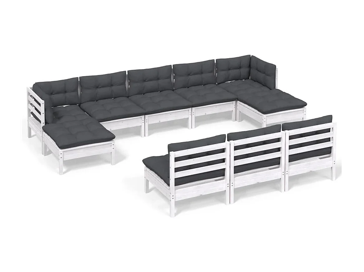 10 pcs conjunto lounge de jardim c/ almofadões pinho branco