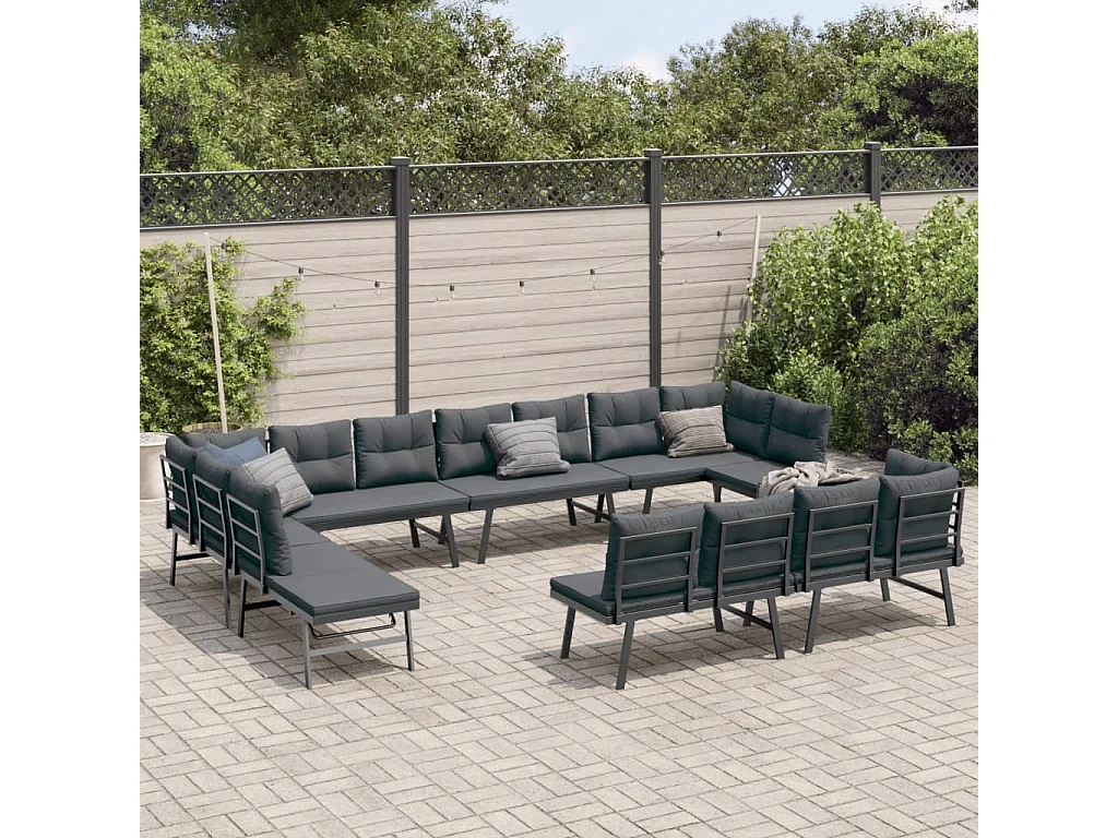 Garden Furniture - Set Panche Giardino Cuscini 8pz Nere Acciaio Verniciato Polvere