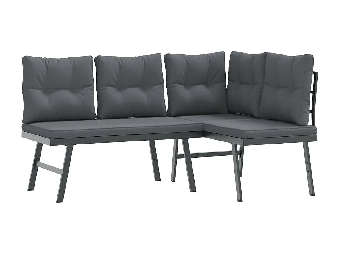 Garden Furniture - Set Panche Giardino Cuscini 8pz Nere Acciaio Verniciato Polvere