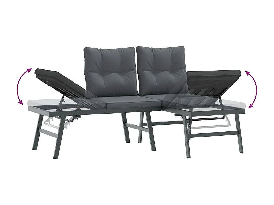Garden Furniture - Set Panche Giardino Cuscini 8pz Nere Acciaio Verniciato Polvere