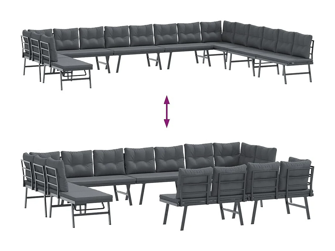 Garden Furniture - Set Panche Giardino Cuscini 8pz Nere Acciaio Verniciato Polvere