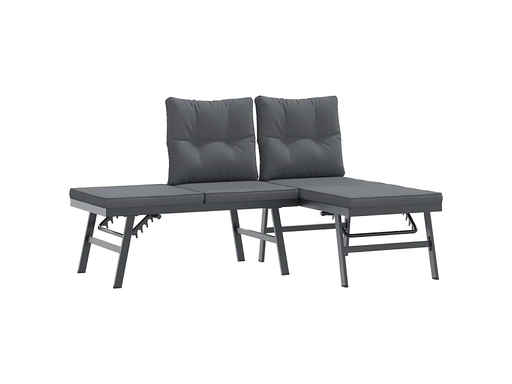 Garden Furniture - Set Panche Giardino Cuscini 8pz Nere Acciaio Verniciato Polvere
