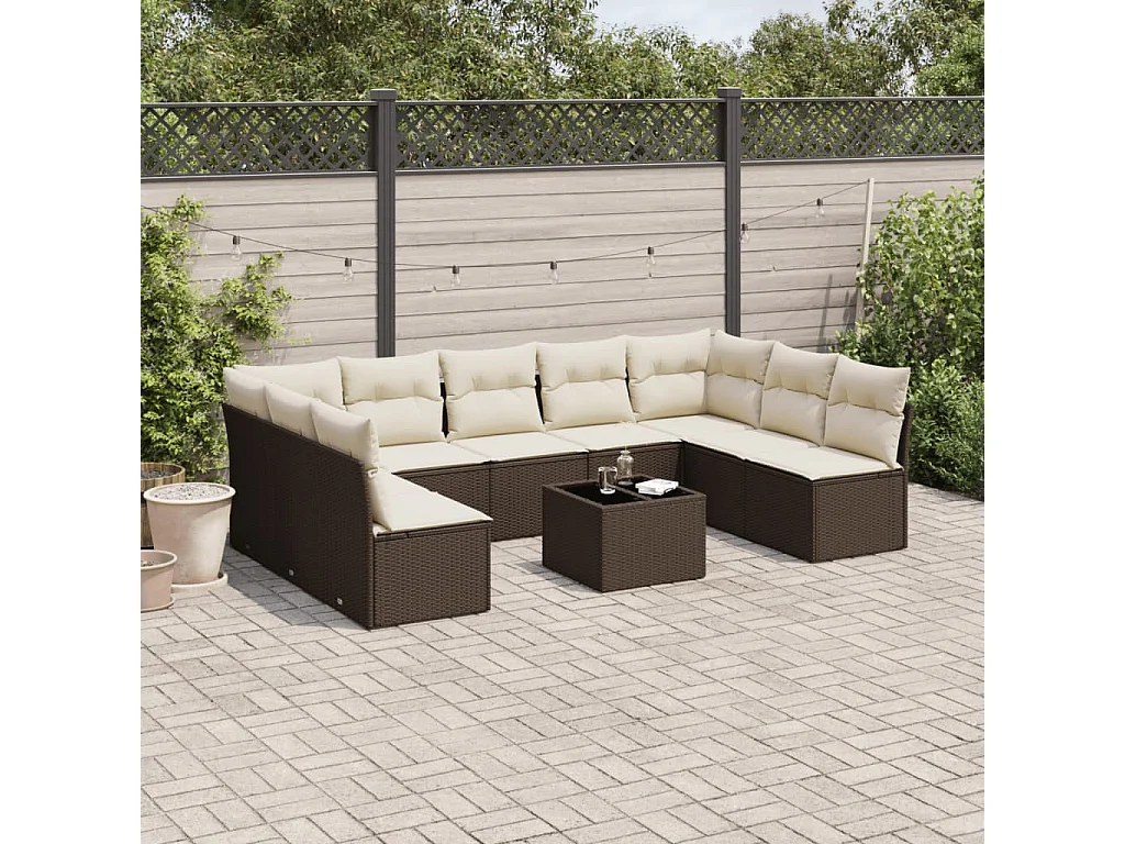 Garden Furniture - Set Divani da Giardino 10pz con Cuscini in Polyrattan Marrone