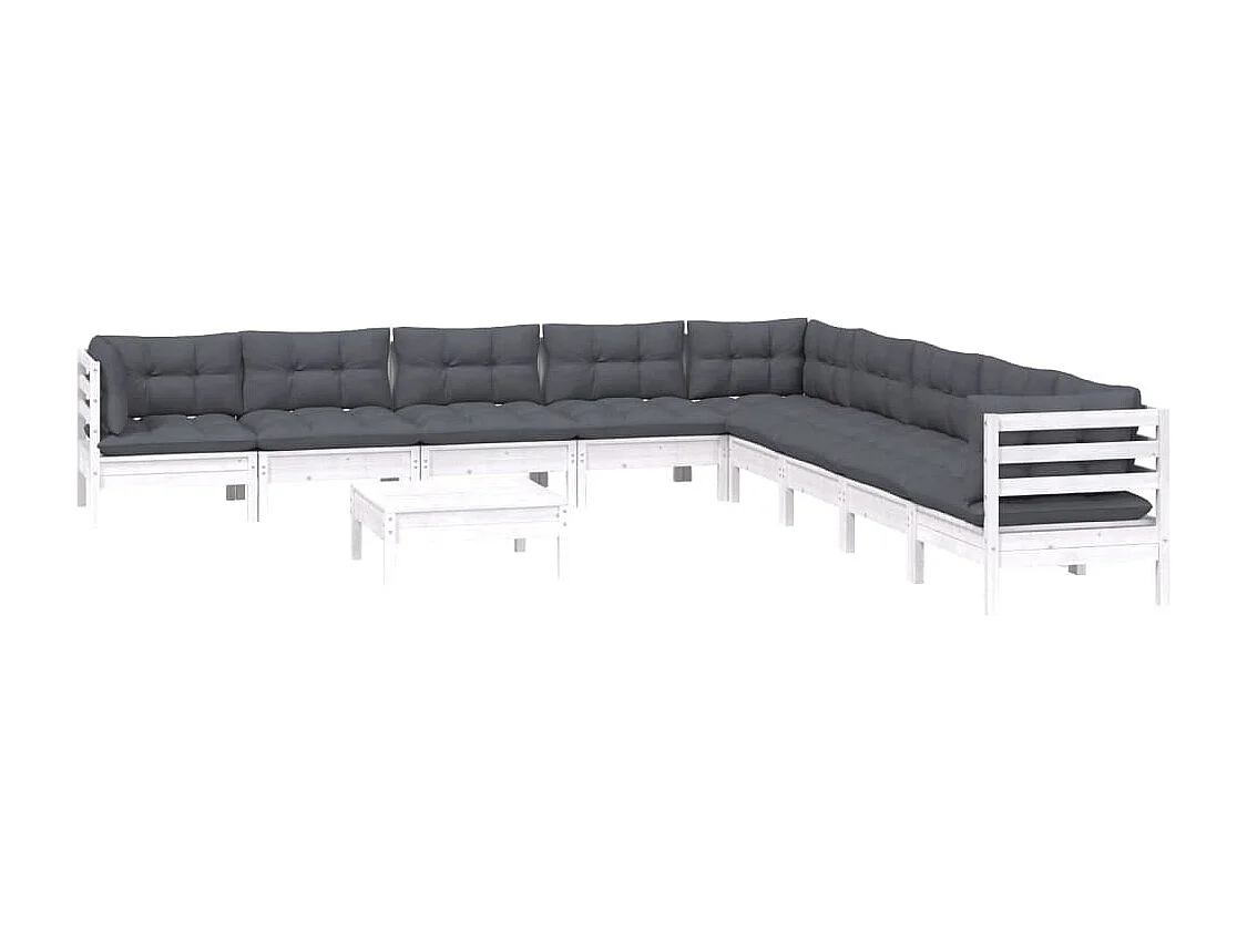 10 pcs conj. lounge de jardim c/ almofadões pinho maciço branco