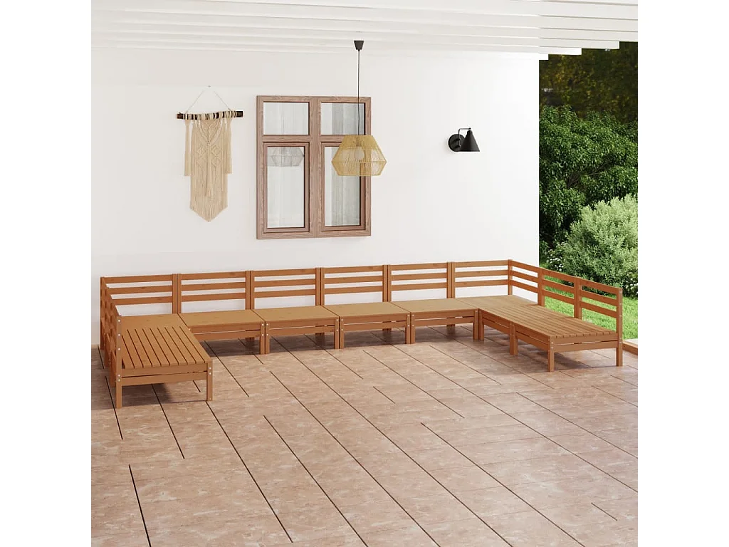 10 pcs conjunto lounge de jardim pinho maciço castanho mel