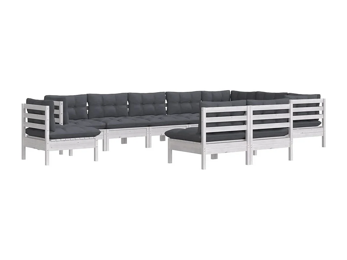 10 pcs conj. lounge de jardim c/ almofadões pinho maciço branco