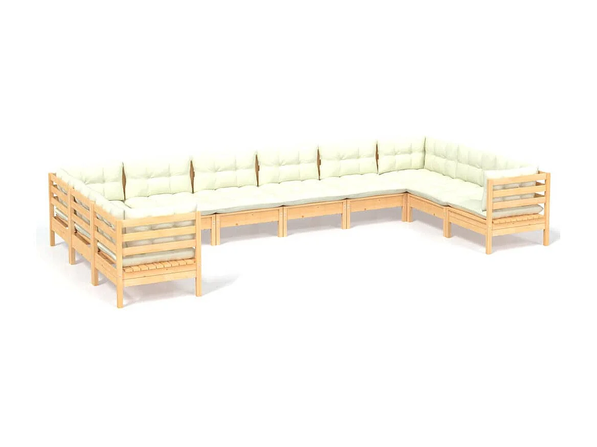 10 pcs conjunto lounge de jardim c/ almofadões cor creme pinho