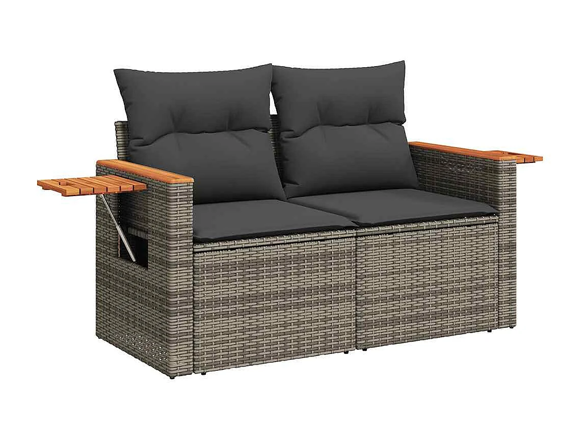 Garden Furniture - 11-tlg. Garten-Sofagarnitur mit Kissen Grau Poly Rattan Akazie