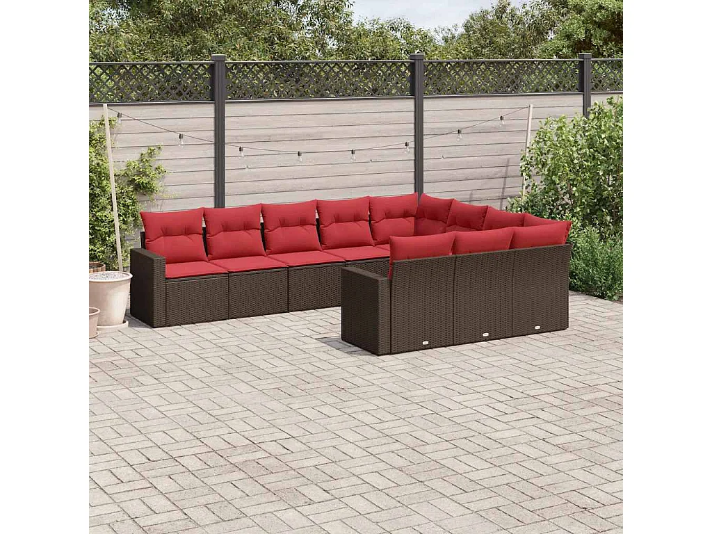 Garden Furniture - Salon de jardin 10 pcs avec coussins marron résine tressée