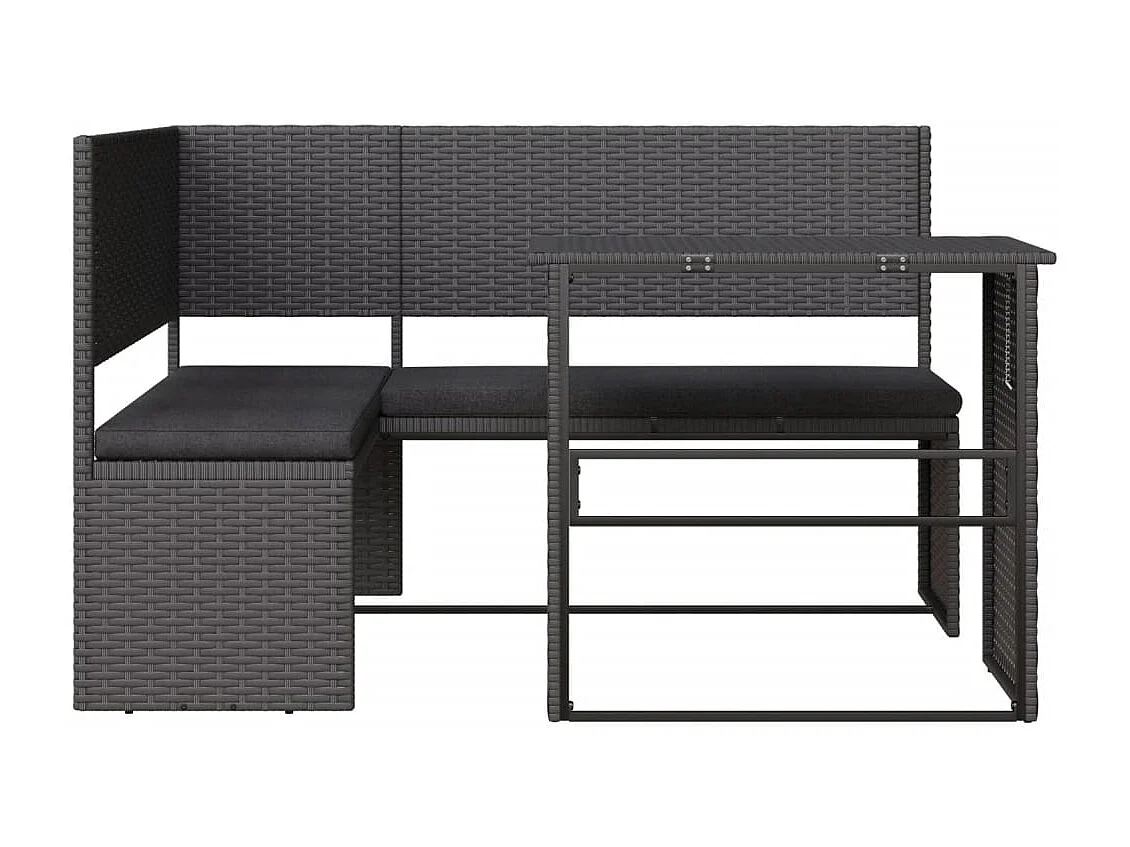 Garden Furniture - Gartensofa in L-Form mit Tisch und Kissen Schwarz Poly Rattan