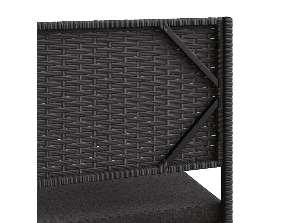 Garden Furniture - Gartensofa in L-Form mit Tisch und Kissen Schwarz Poly Rattan