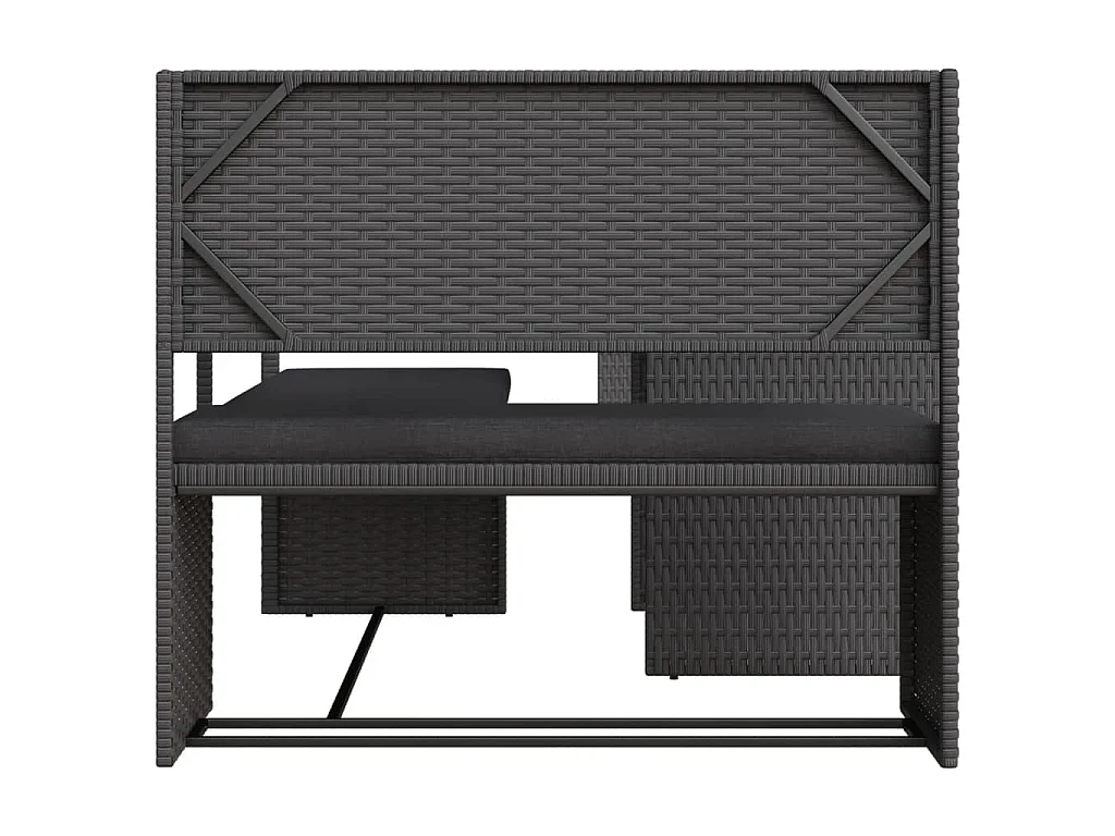 Garden Furniture - Gartensofa in L-Form mit Tisch und Kissen Schwarz Poly Rattan