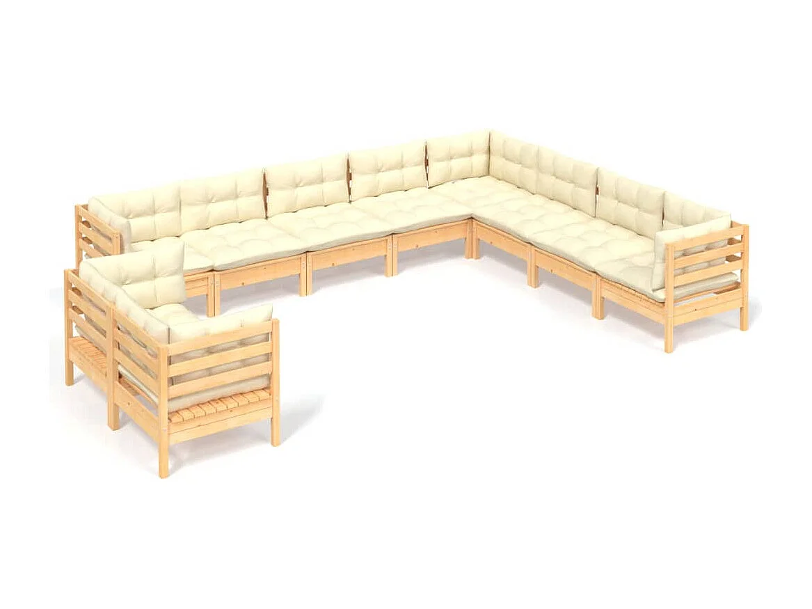 10 pcs conjunto lounge jardim c/ almofadões creme pinho maciço