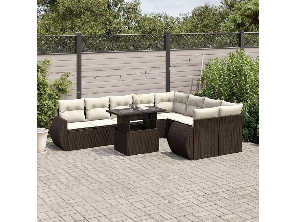 Garden Furniture - Set Divani da Giardino 10pz con Cuscini in Polyrattan Marrone