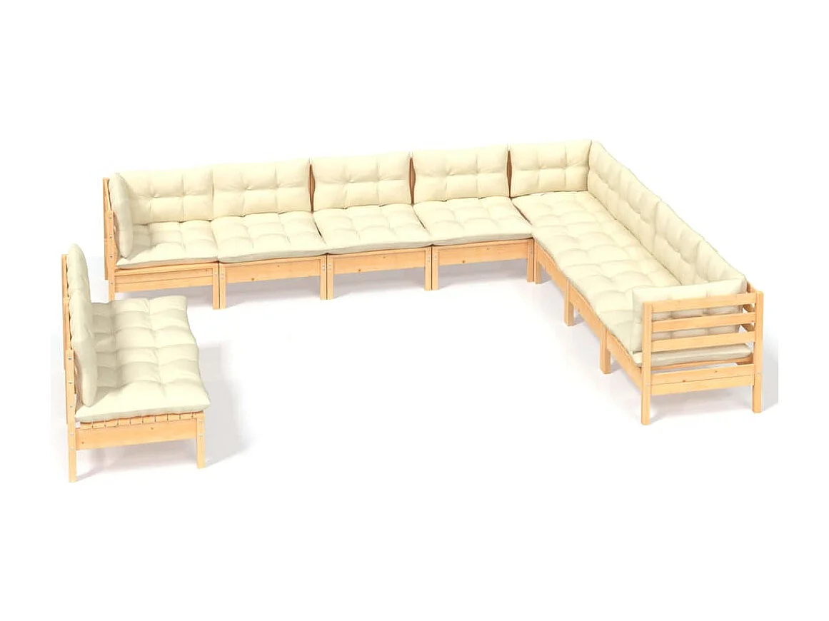 10 pcs conjunto lounge jardim c/ almofadões creme pinho maciço