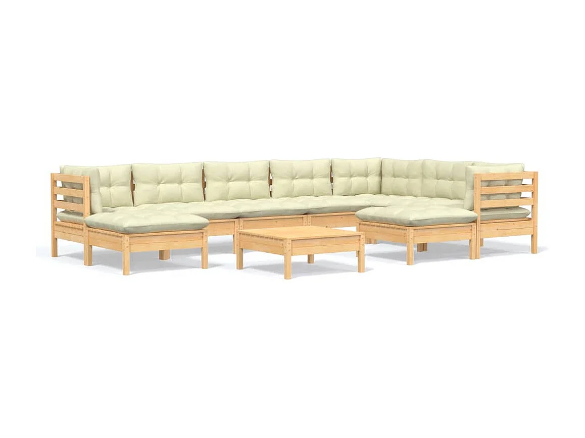 10 pcs conjunto lounge jardim c/ almofadões creme pinho maciço