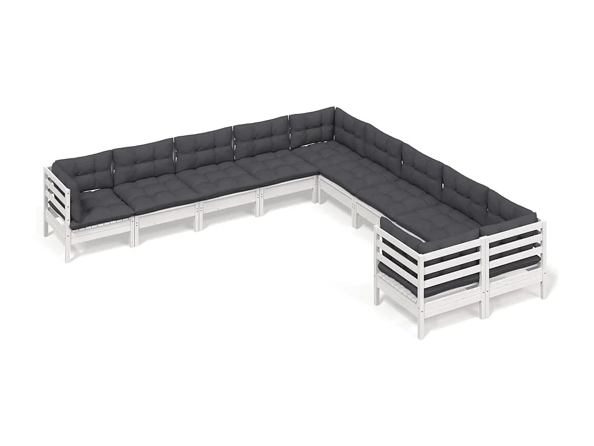 10 pcs conjunto lounge de jardim c/ almofadões pinho branco