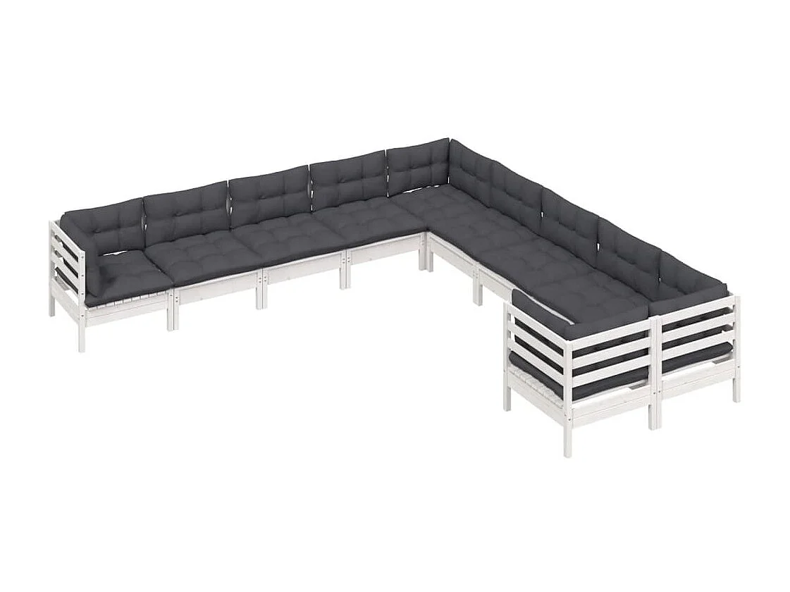 10 pcs conjunto lounge de jardim c/ almofadões pinho branco