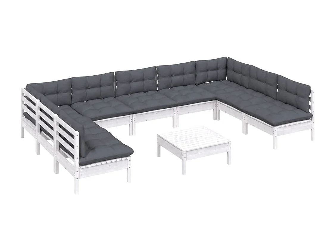 10 pcs conj. lounge de jardim c/ almofadões pinho maciço branco