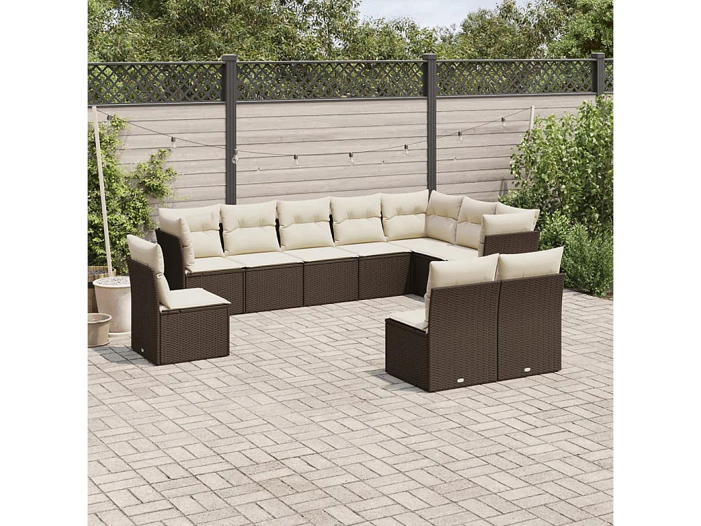Garden Furniture - Set Divani da Giardino 10pz con Cuscini in Polyrattan Marrone