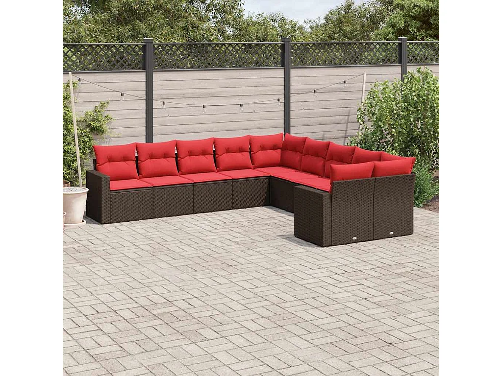 Garden Furniture - Salon de jardin 10 pcs avec coussins marron résine tressée