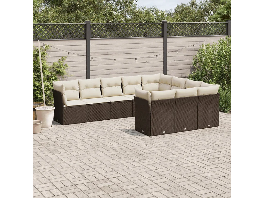 Garden Furniture - Salon de jardin 10 pcs avec coussins marron résine tressée