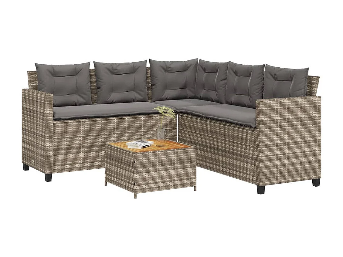 Garden Furniture - Divano da Giardino con Tavolo e Cuscini a L Grigio Polyrattan