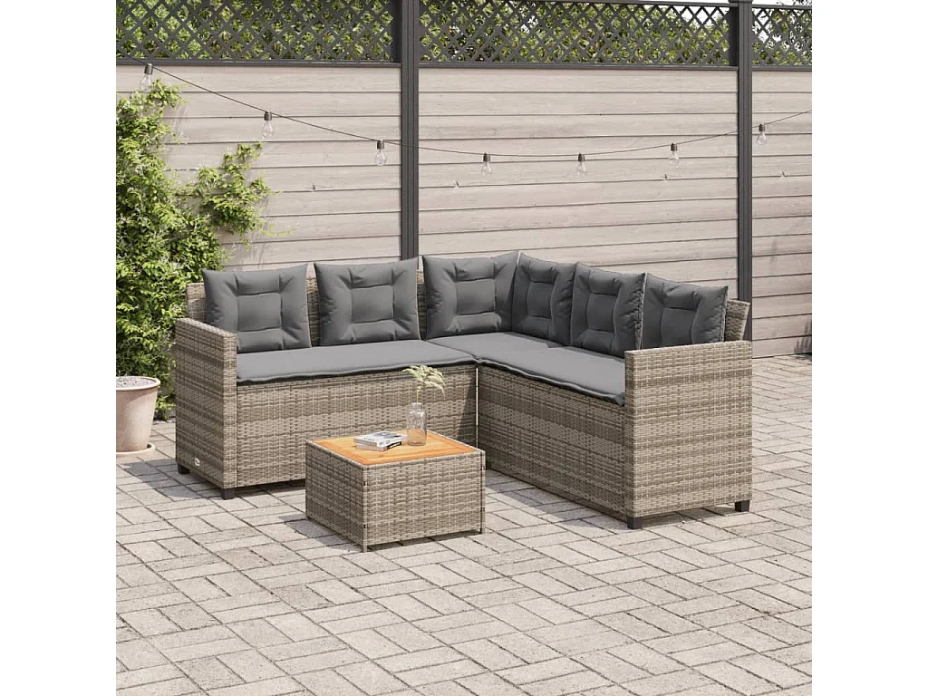 Garden Furniture - Divano da Giardino con Tavolo e Cuscini a L Grigio Polyrattan