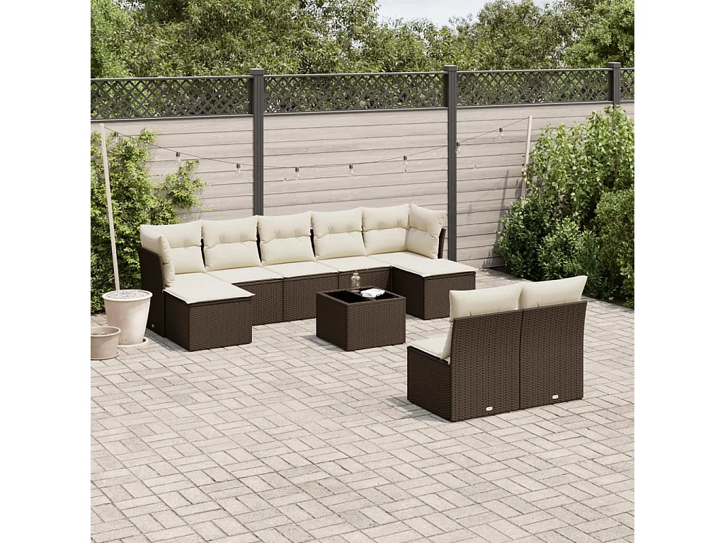 Garden Furniture - Set Divani da Giardino 10pz con Cuscini in Polyrattan Marrone